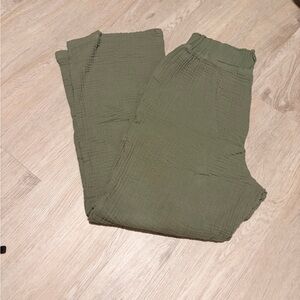 Olive Green Cropped Textured Pants
